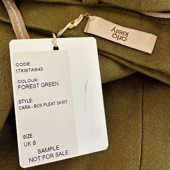 NWT Orla Kiely Olive Fully Lined Wool Blend Inverted Pleat Midi Skirt UK8 US4 - Picture 3 of 10